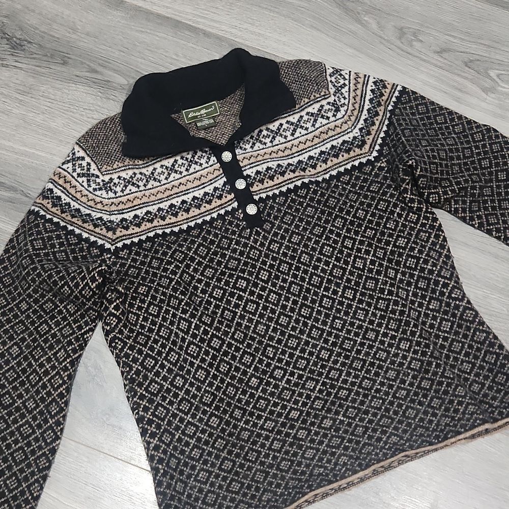 Eddie Bauer Pambswool 1/4 Button Fair Isle Sweater - Picture 2 of 6